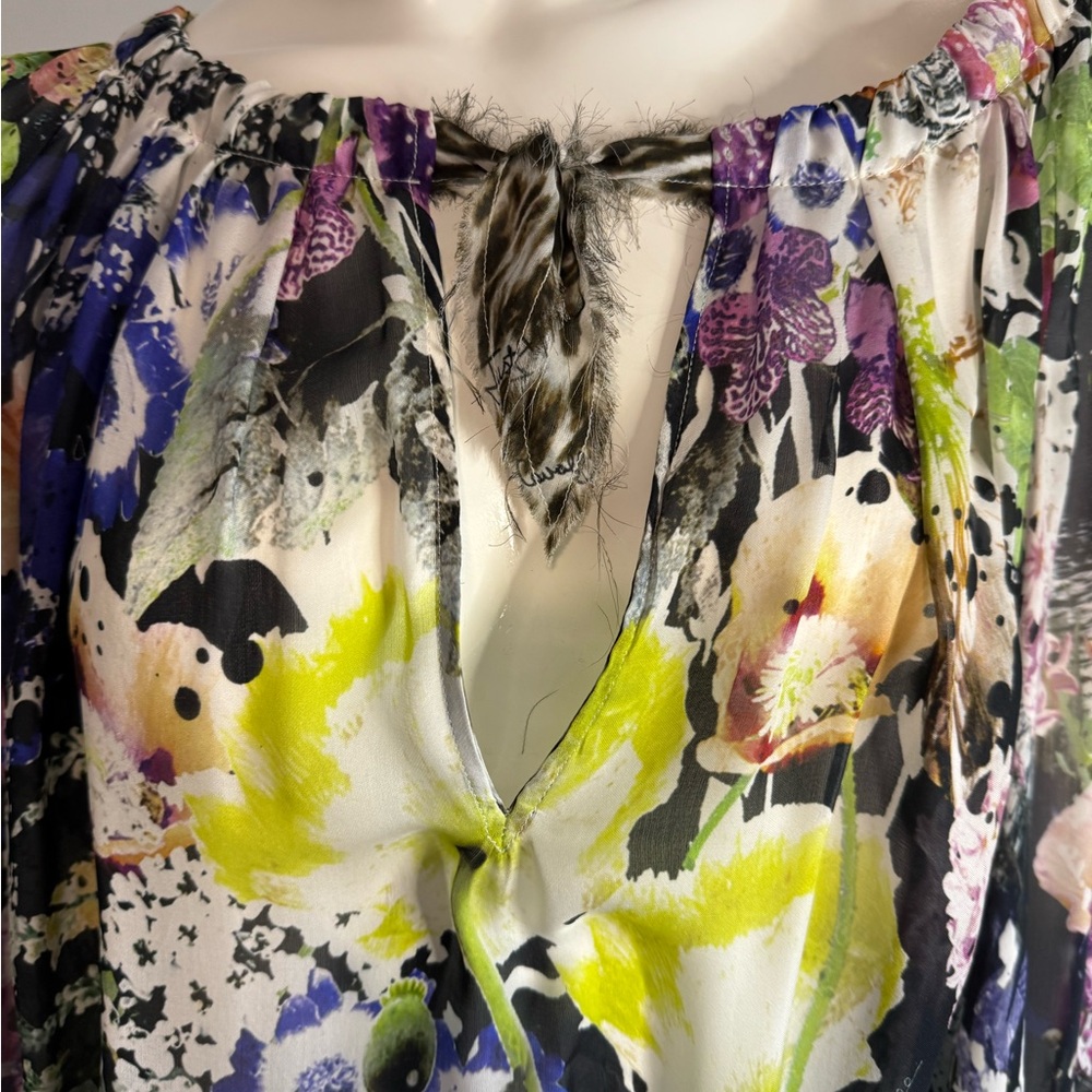 Just Cavalli Floral Leopard Print Sheer Blouse in Multicolor - Picture 4 of 10